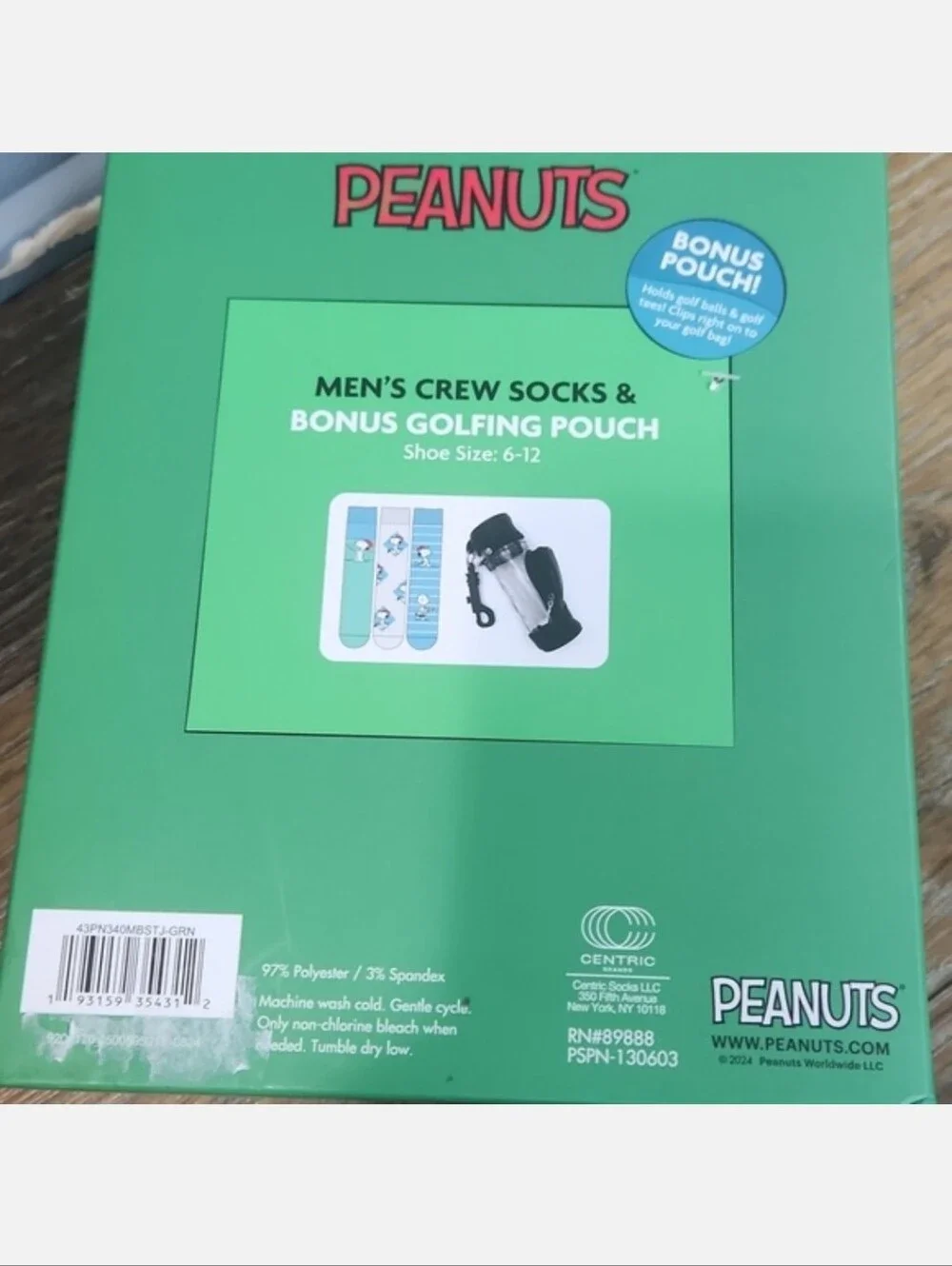 NIB Peanuts Crew Socks & Golfing Pouch Bag Blue Clear Black White